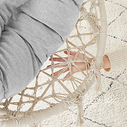 Viseća stolica, ljuljačka stolica boho stila nosivosti do 120 kg, krem bijela i siva | SONGMICS-vitahome.hr