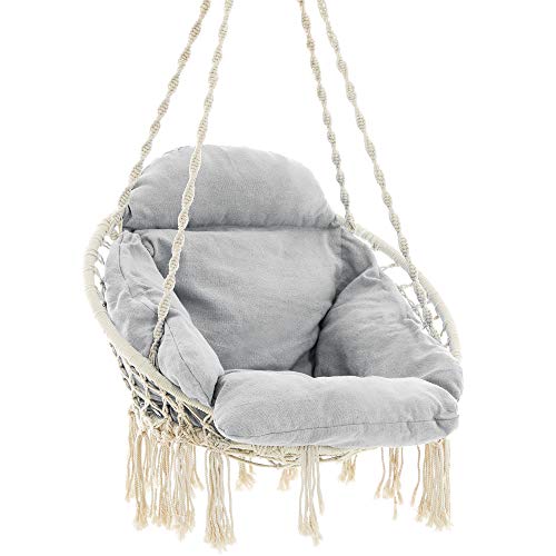 Viseća stolica, ljuljačka stolica boho stila nosivosti do 120 kg, krem bijela i siva | SONGMICS-vitahome.hr