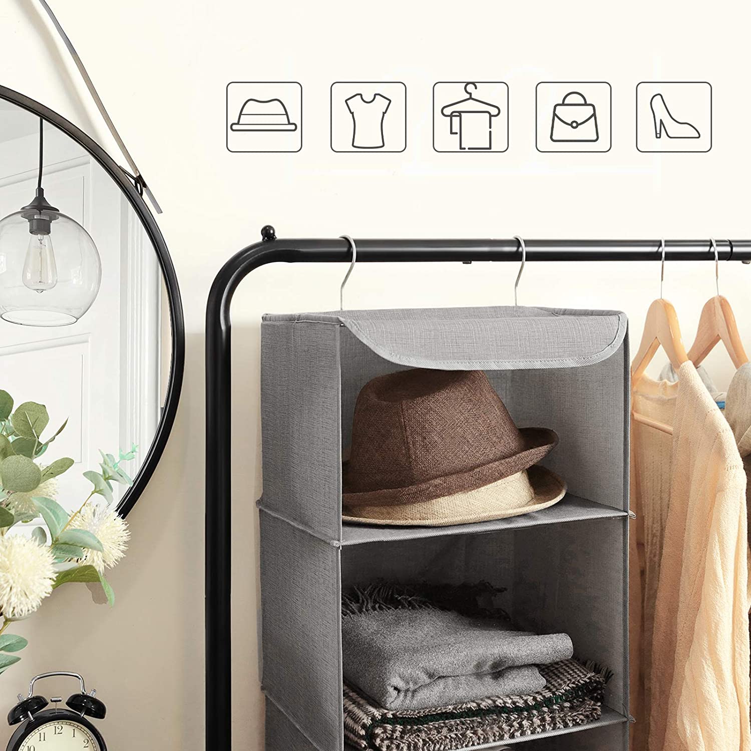 Viseće spremište sa 6 polica, organizator za ormar, 30 x 130 x 30 cm, sivo | SONGMICS-vitahome.hr