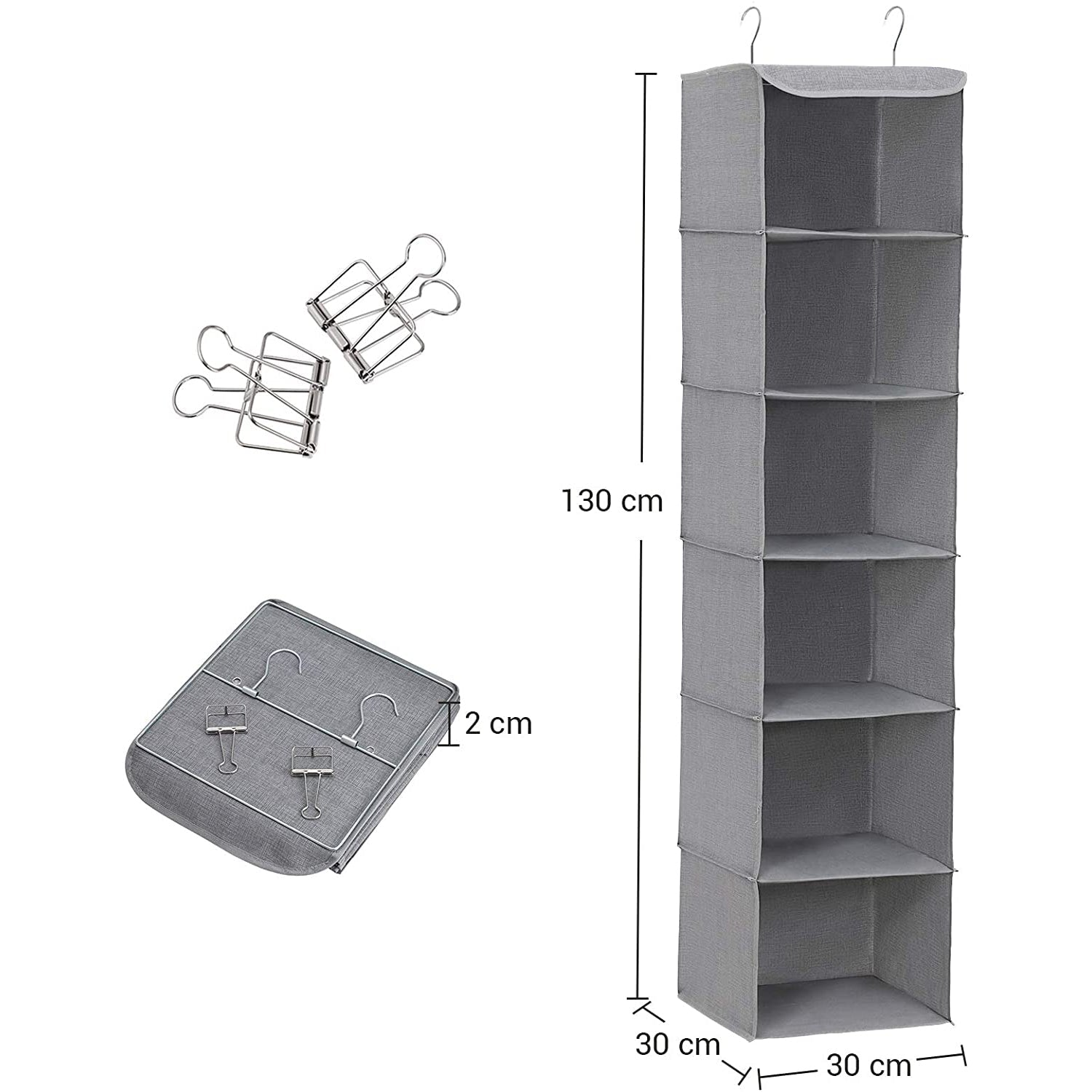 Viseće spremište sa 6 polica, organizator za ormar, 30 x 130 x 30 cm, sivo | SONGMICS-vitahome.hr