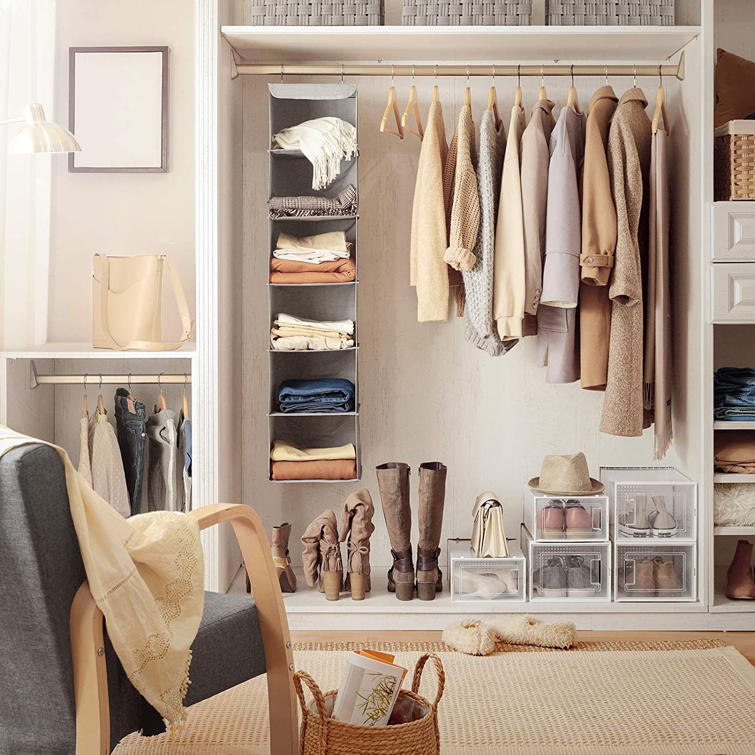 Viseće spremište sa 6 polica, organizator za ormar, 30 x 130 x 30 cm, sivo | SONGMICS-vitahome.hr