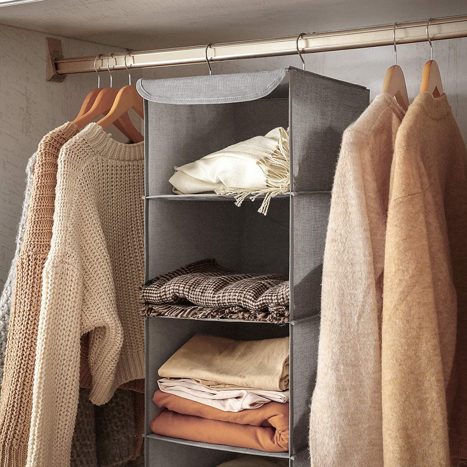 Viseće spremište sa 6 polica, organizator za ormar, 30 x 130 x 30 cm, sivo | SONGMICS-vitahome.hr