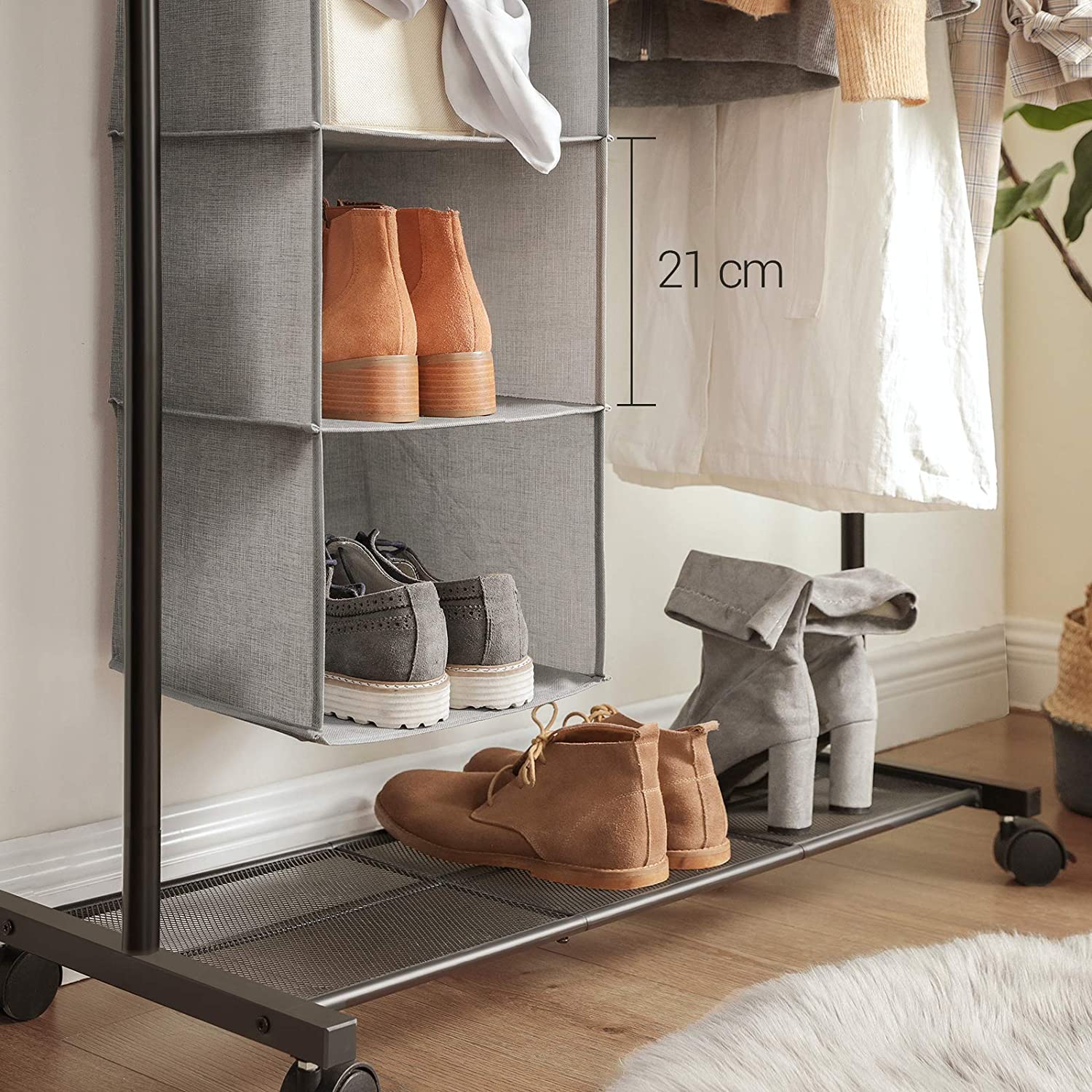 Viseće spremište sa 6 polica, organizator za ormar, 30 x 130 x 30 cm, sivo | SONGMICS-vitahome.hr
