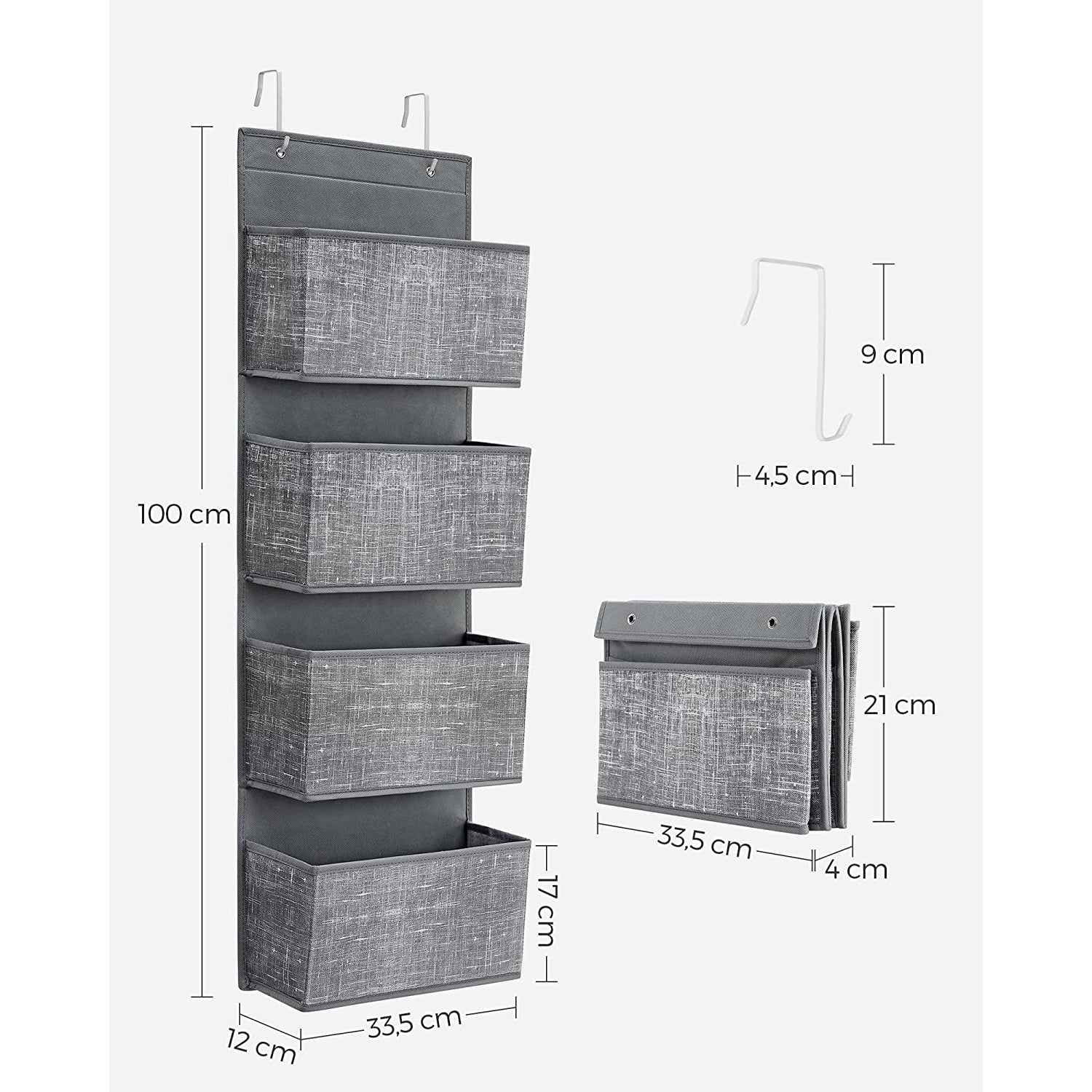 Viseći organizator za odlaganje s 4 džepa 33,5 x 100 x 12 cm, sivo prošarani | SONGMICS-vitahome.hr