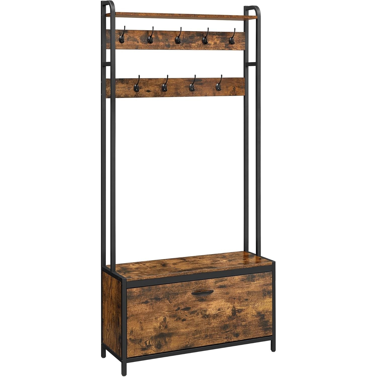 Višenamjenski stalak za kapute i obuću, 85 x 30x 180cm, vintage smeđe-crni | VASAGLE-vitahome.hr