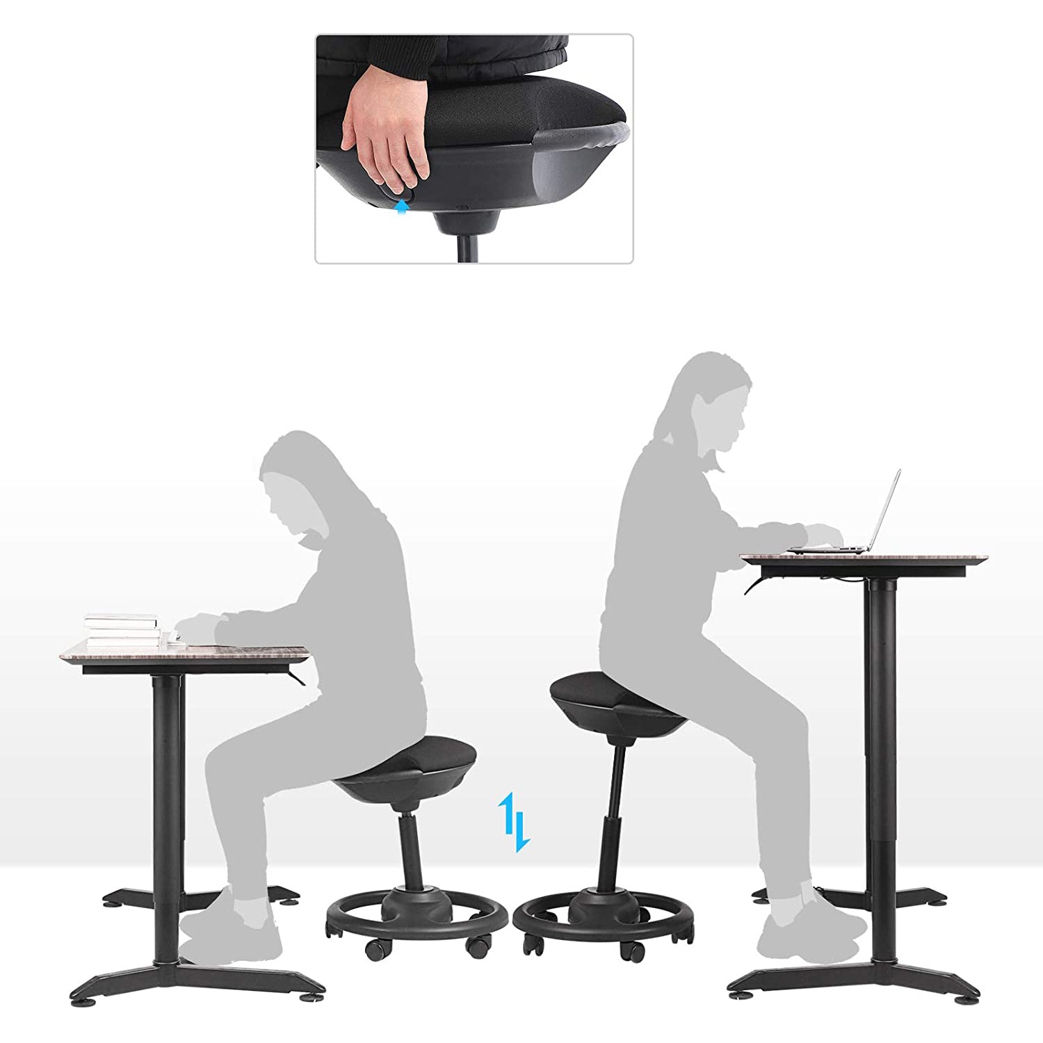 Visoka stolica, Ergonomska radna stolica sa širokim sjedalom, kut nagiba 10° 50 x 55-73 cm, crna | SONGMICS-vitahome.hr