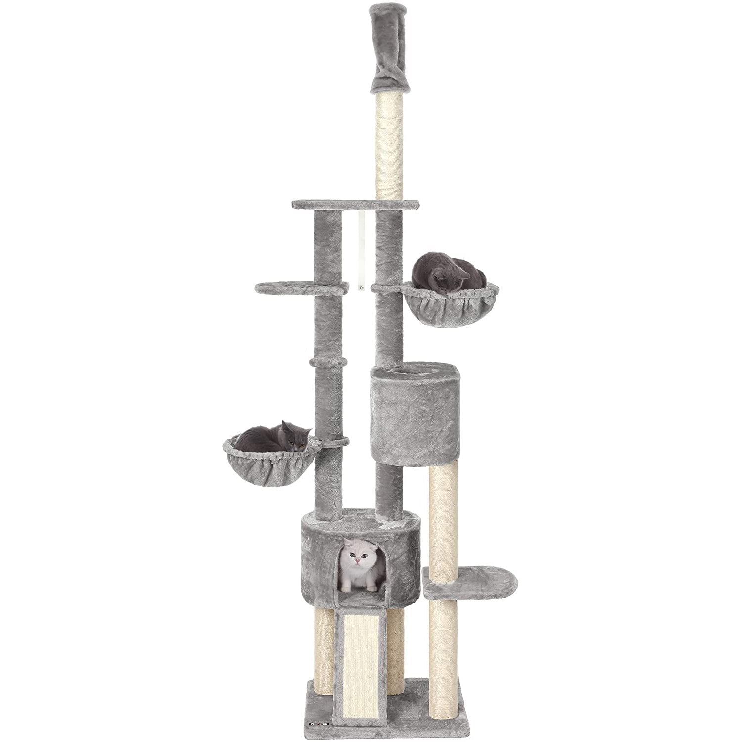 Visoki mačji toranj s grebalicama do stropa 240-260 cm, svijetlo sivi | FEANDREA | FEANDREA-vitahome.hr