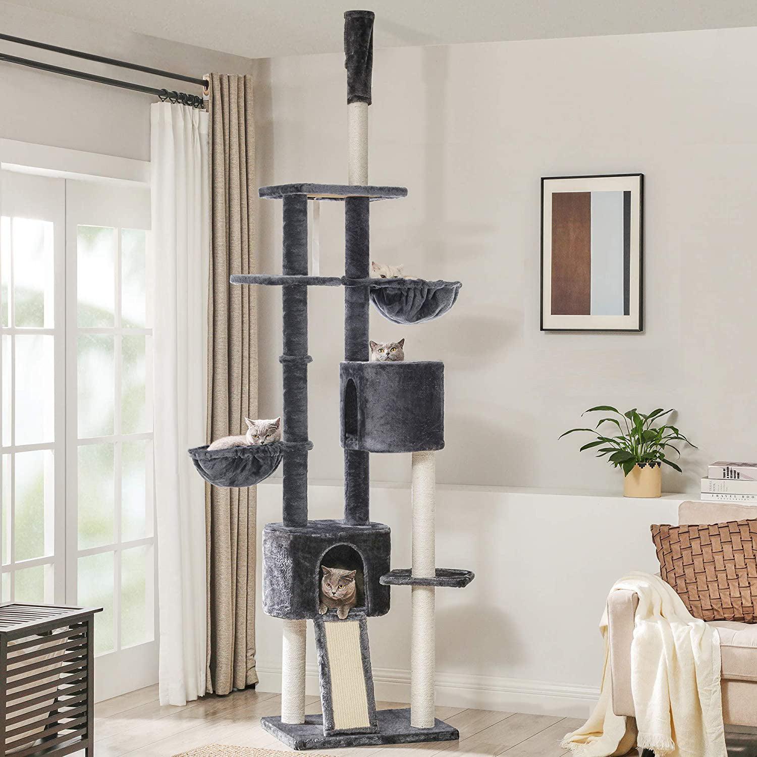 Visoki mačji toranj s grebalicama do stropa 240-260 cm, tamno sivi | FEANDREA | FEANDREA-vitahome.hr