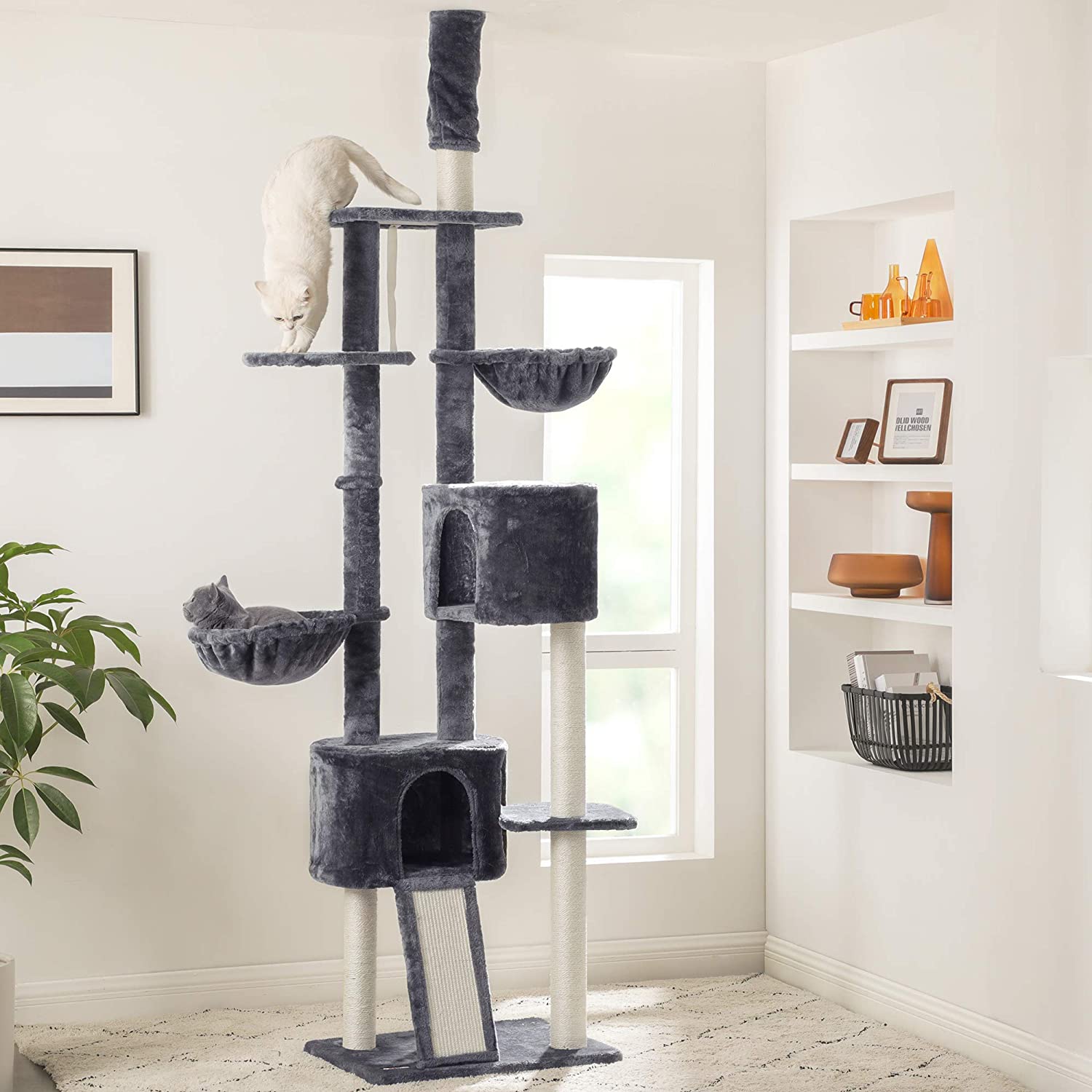 Visoki mačji toranj s grebalicama do stropa 240-260 cm, tamno sivi | FEANDREA | FEANDREA-vitahome.hr