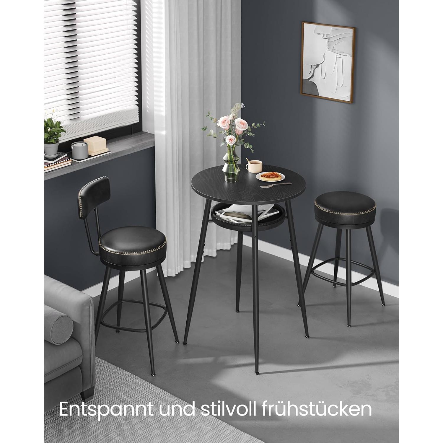 Visoki, okrugli barski stol s prostorom za pohranu, 70 x 70 x 91 cm, crni | VASAGLE-vitahome.hr