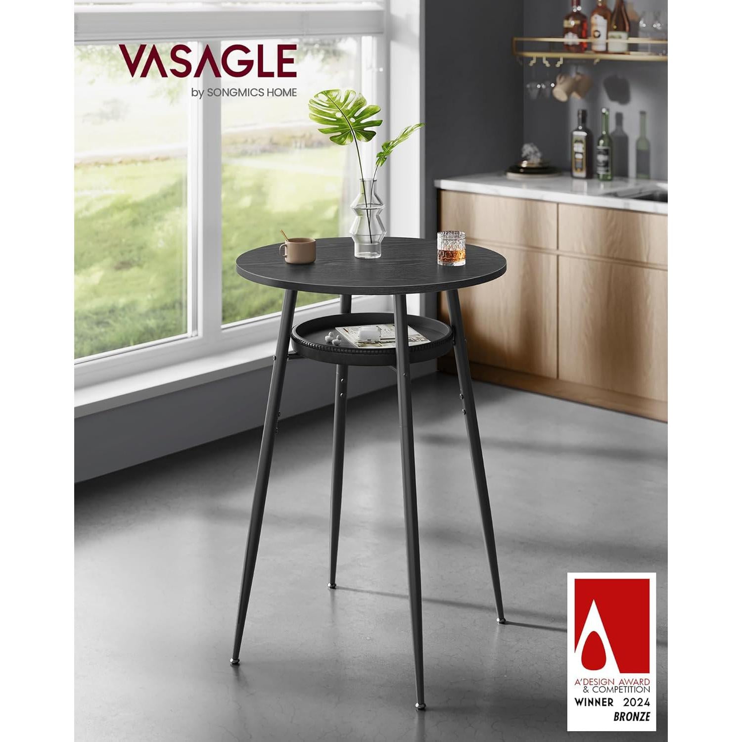 Visoki, okrugli barski stol s prostorom za pohranu, 70 x 70 x 91 cm, crni | VASAGLE-vitahome.hr