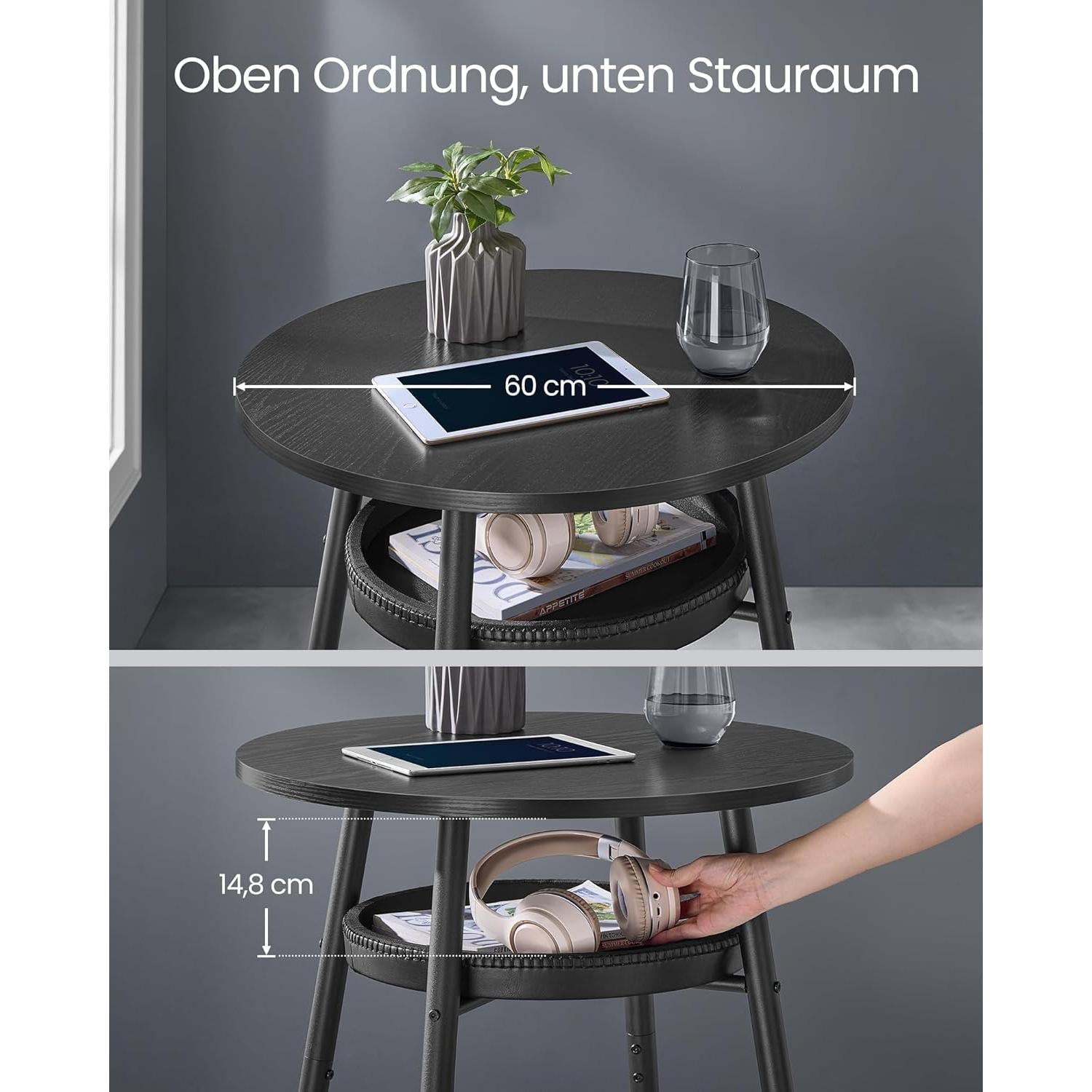Visoki, okrugli barski stol s prostorom za pohranu, 70 x 70 x 91 cm, crni | VASAGLE-vitahome.hr