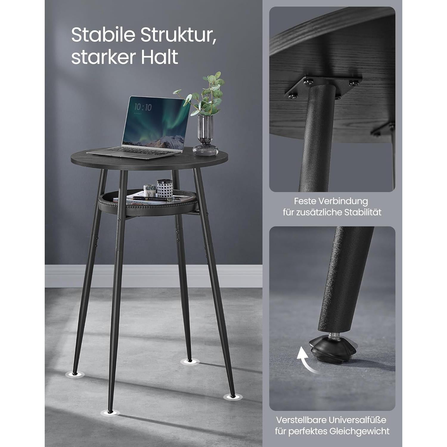 Visoki, okrugli barski stol s prostorom za pohranu, 70 x 70 x 91 cm, crni | VASAGLE-vitahome.hr