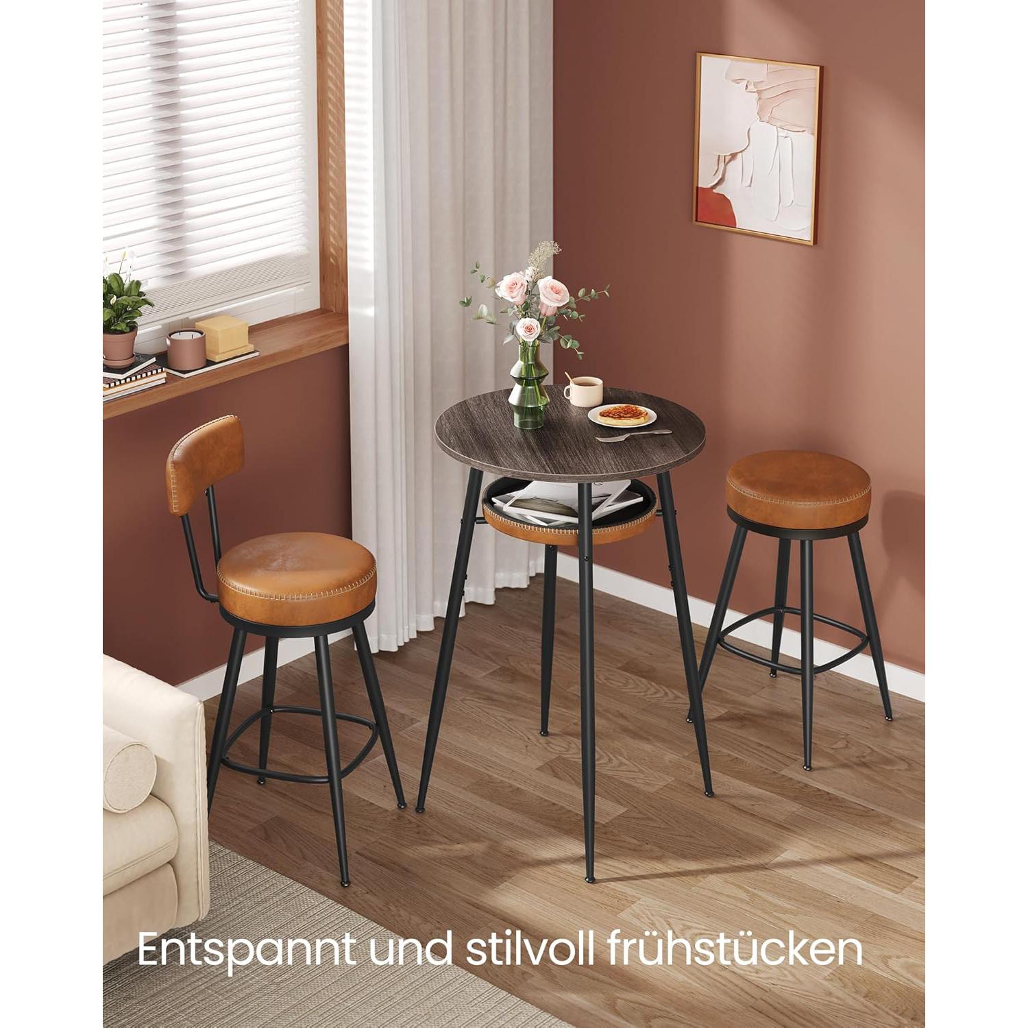 Visoki, okrugli barski stol s prostorom za pohranu, 70 x 70 x 91 cm, smeđi | VASAGLE-vitahome.hr