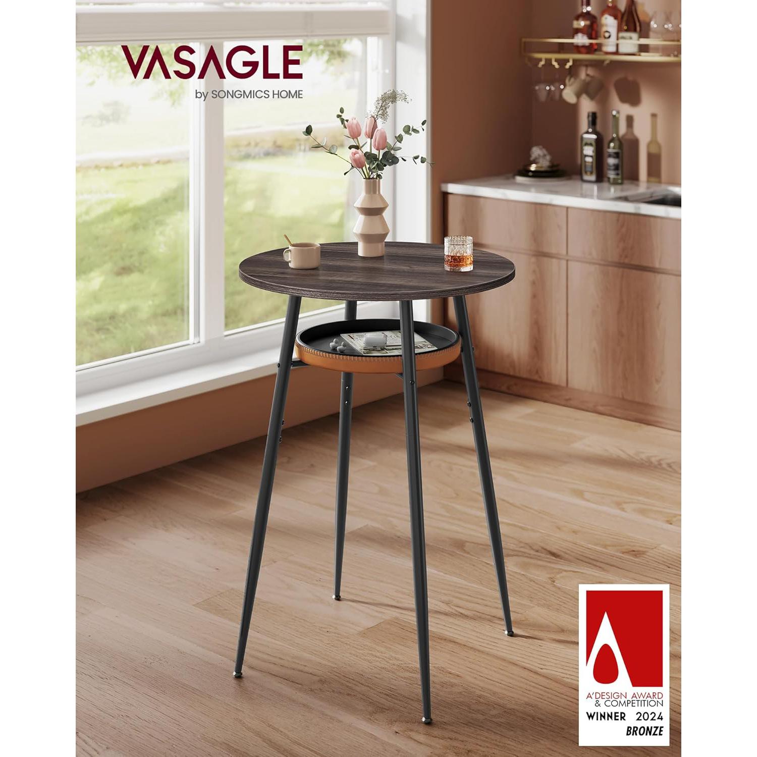 Visoki, okrugli barski stol s prostorom za pohranu, 70 x 70 x 91 cm, smeđi | VASAGLE-vitahome.hr