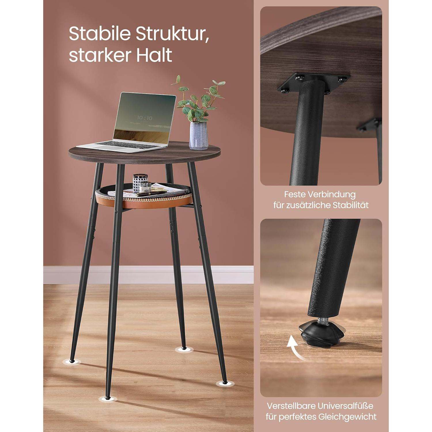 Visoki, okrugli barski stol s prostorom za pohranu, 70 x 70 x 91 cm, smeđi | VASAGLE-vitahome.hr
