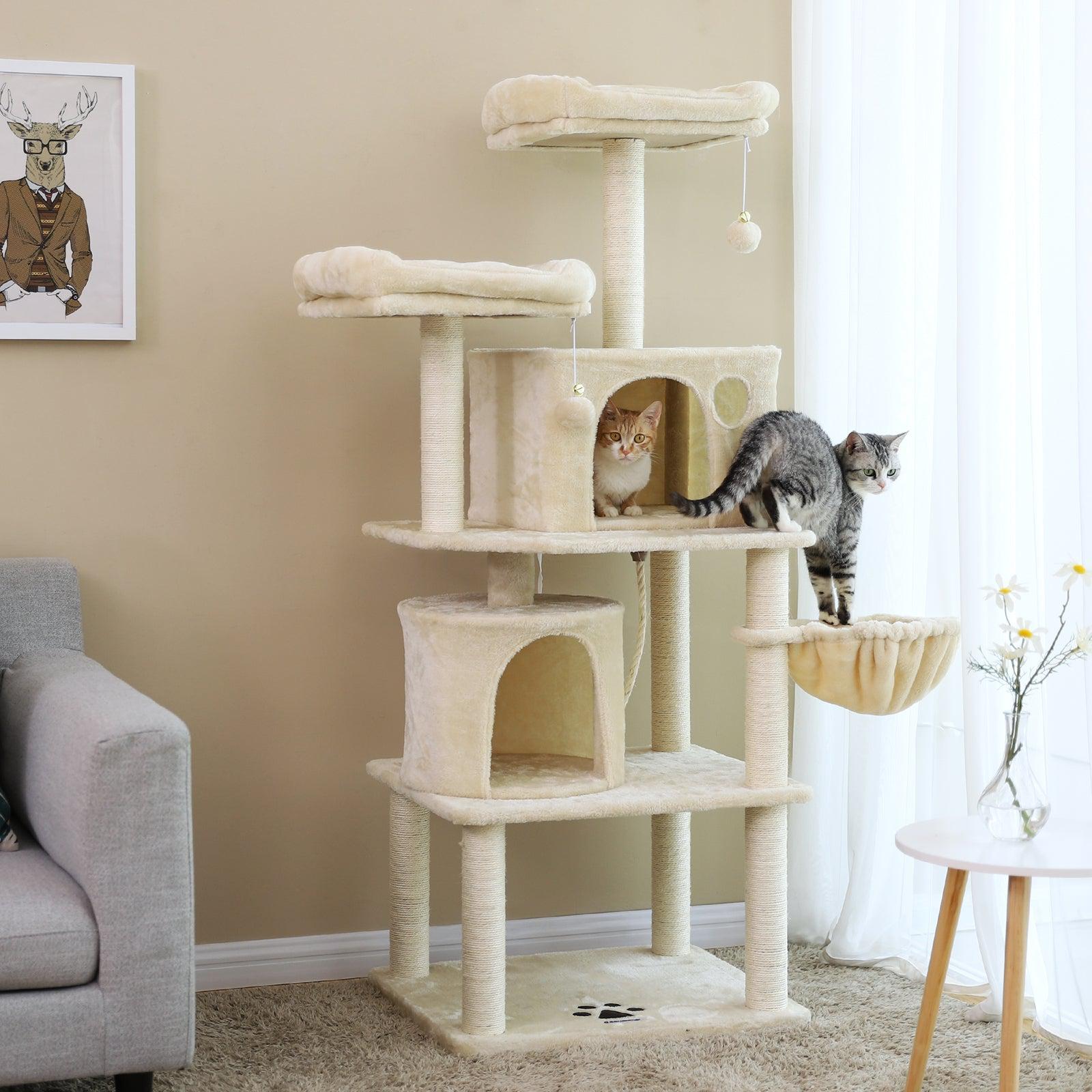 Visoki toranj za mačke 152 cm, s kućicama, grebalicama i krevetićima, bež | FEANDREA | FEANDREA-vitahome.hr
