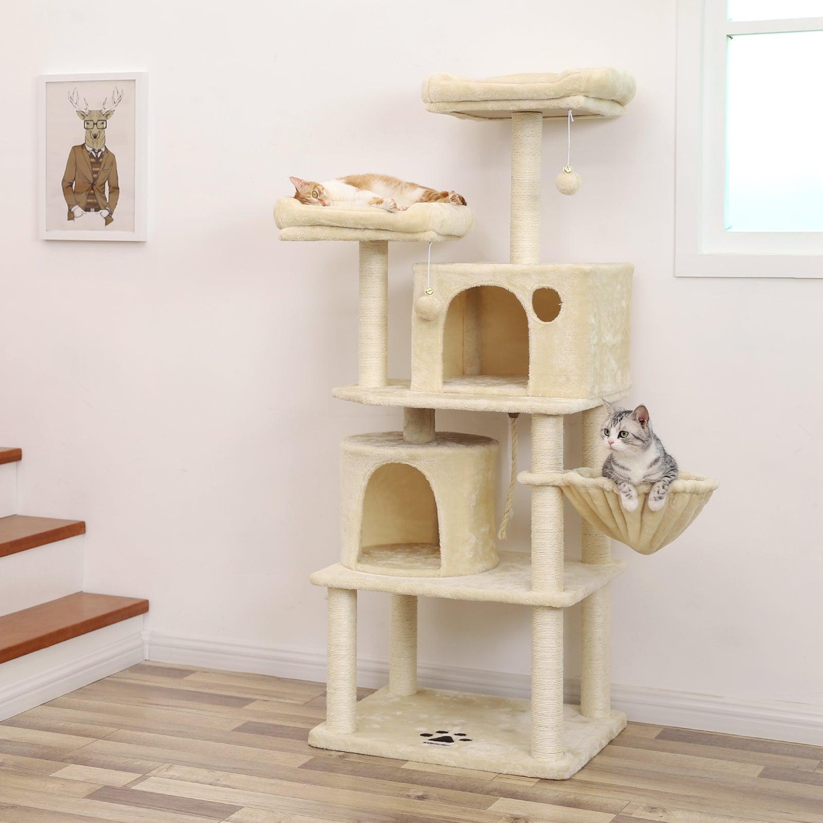 Visoki toranj za mačke 152 cm, s kućicama, grebalicama i krevetićima, bež | FEANDREA | FEANDREA-vitahome.hr