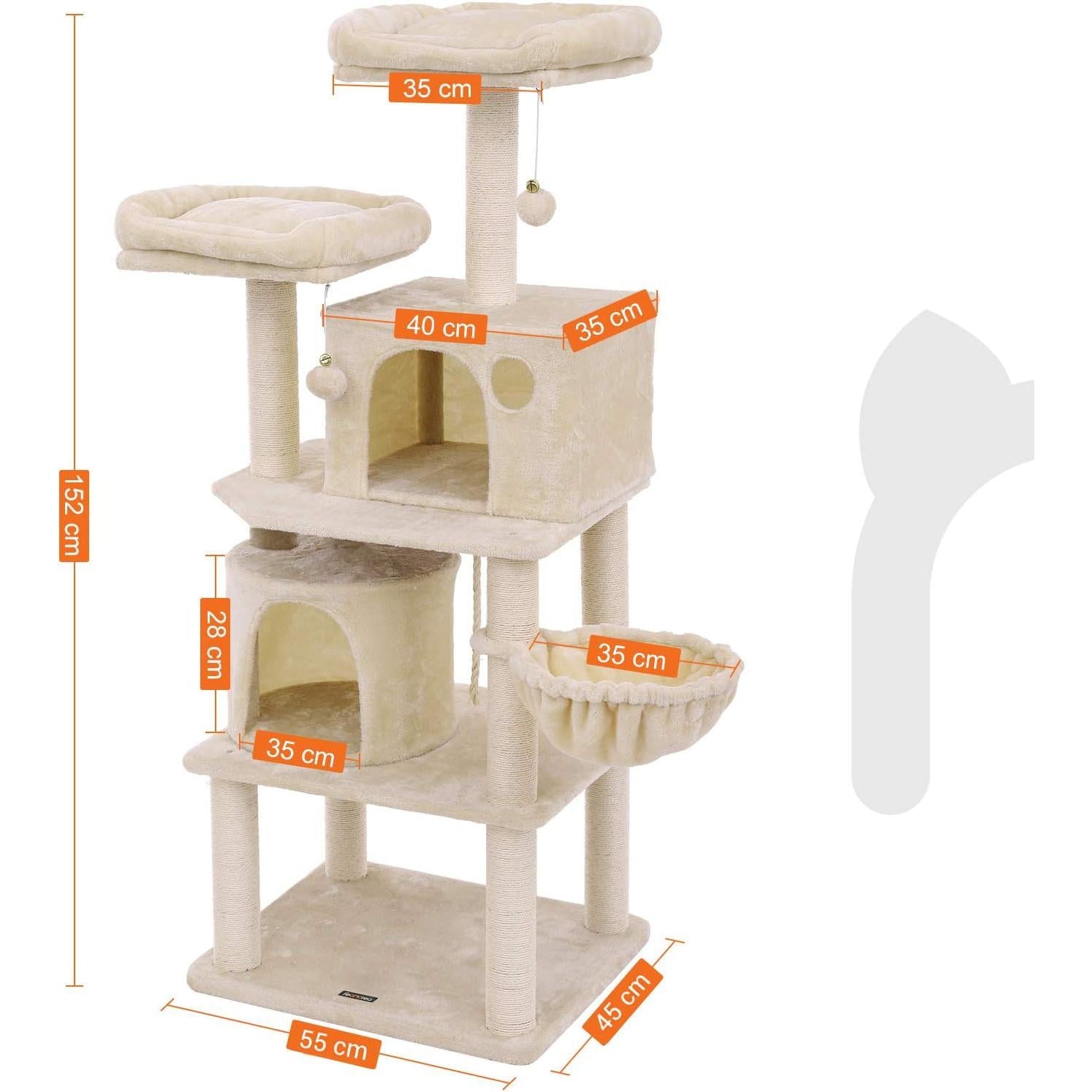 Visoki toranj za mačke 152 cm, s kućicama, grebalicama i krevetićima, bež | FEANDREA | FEANDREA-vitahome.hr