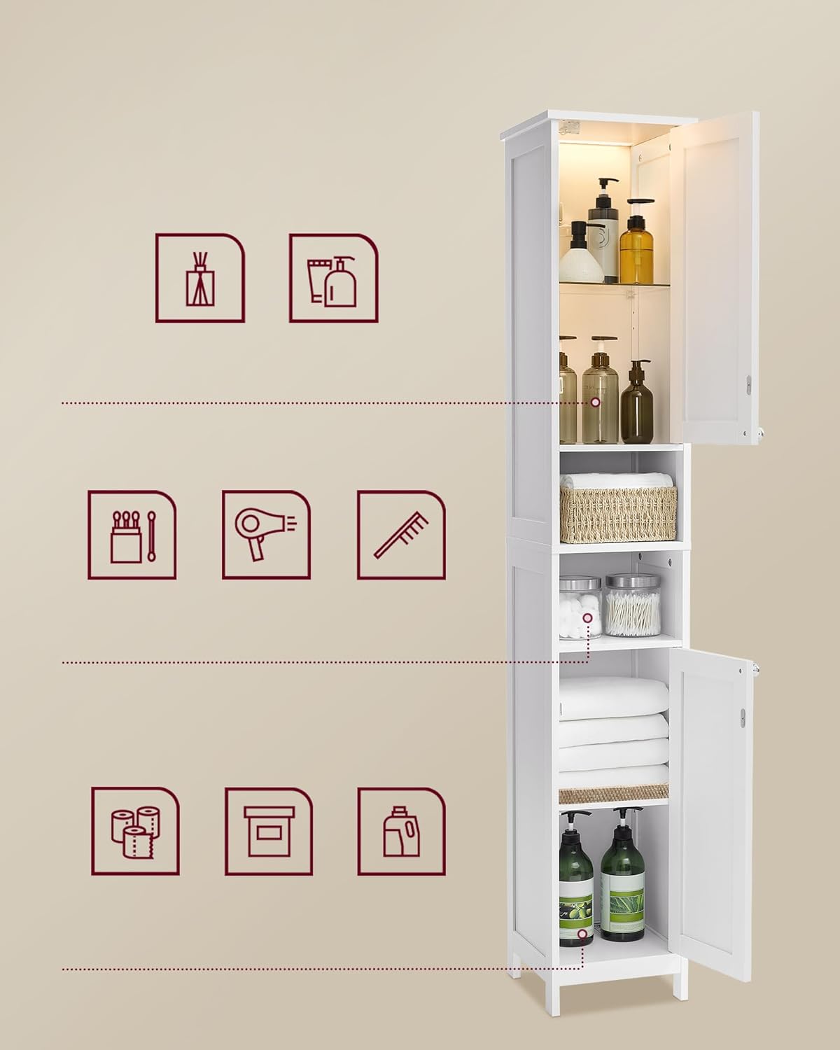 Visoki, uski kupaonski ormarić, 30×30×170 cm, bijeli | VASAGLE-VASAGLE-Vita Home