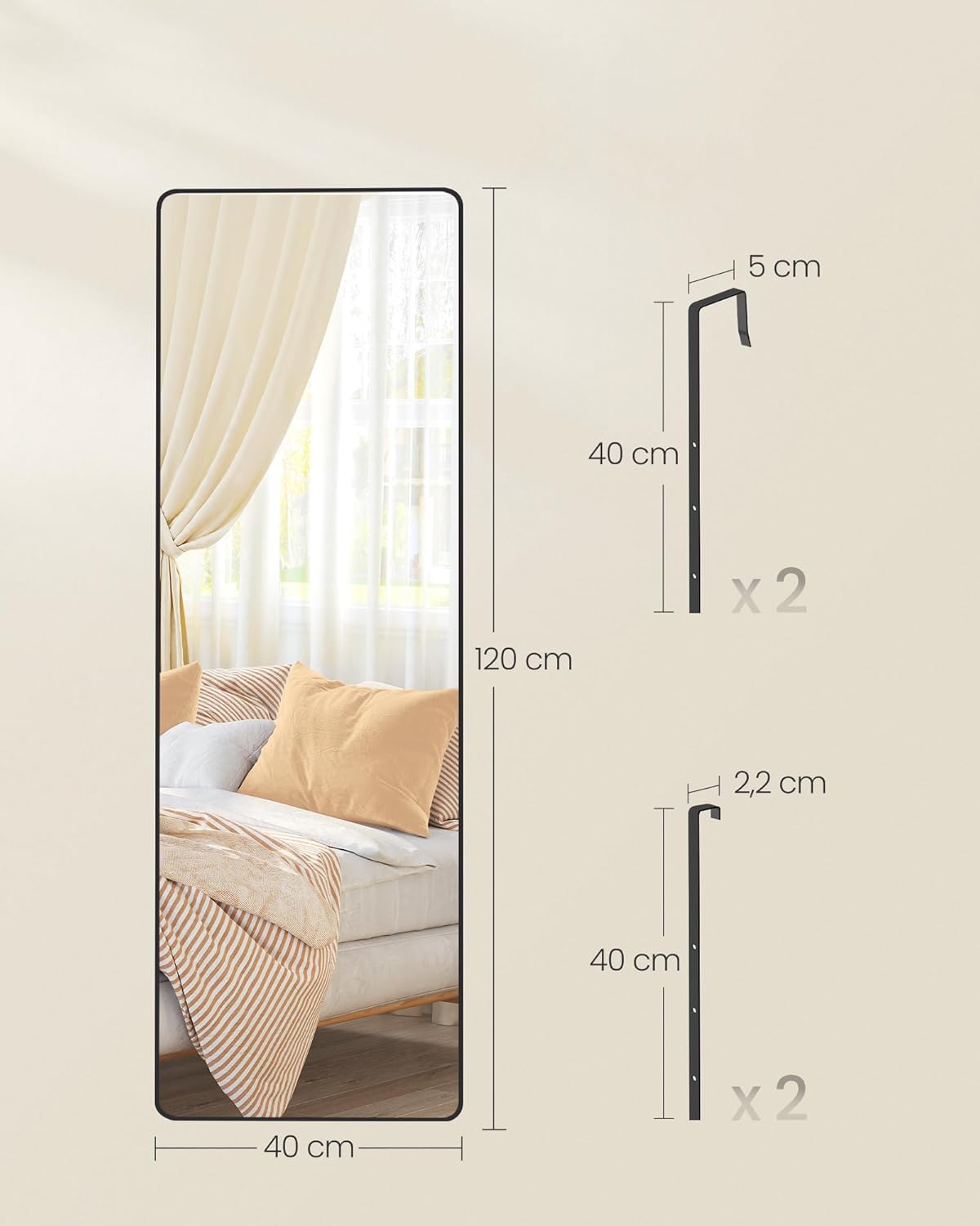 Visoko ogledalo za zid ili vrata, 120 x 40 cm, mat crni okvir | SONGMICS-SONGMICS-Vita Home