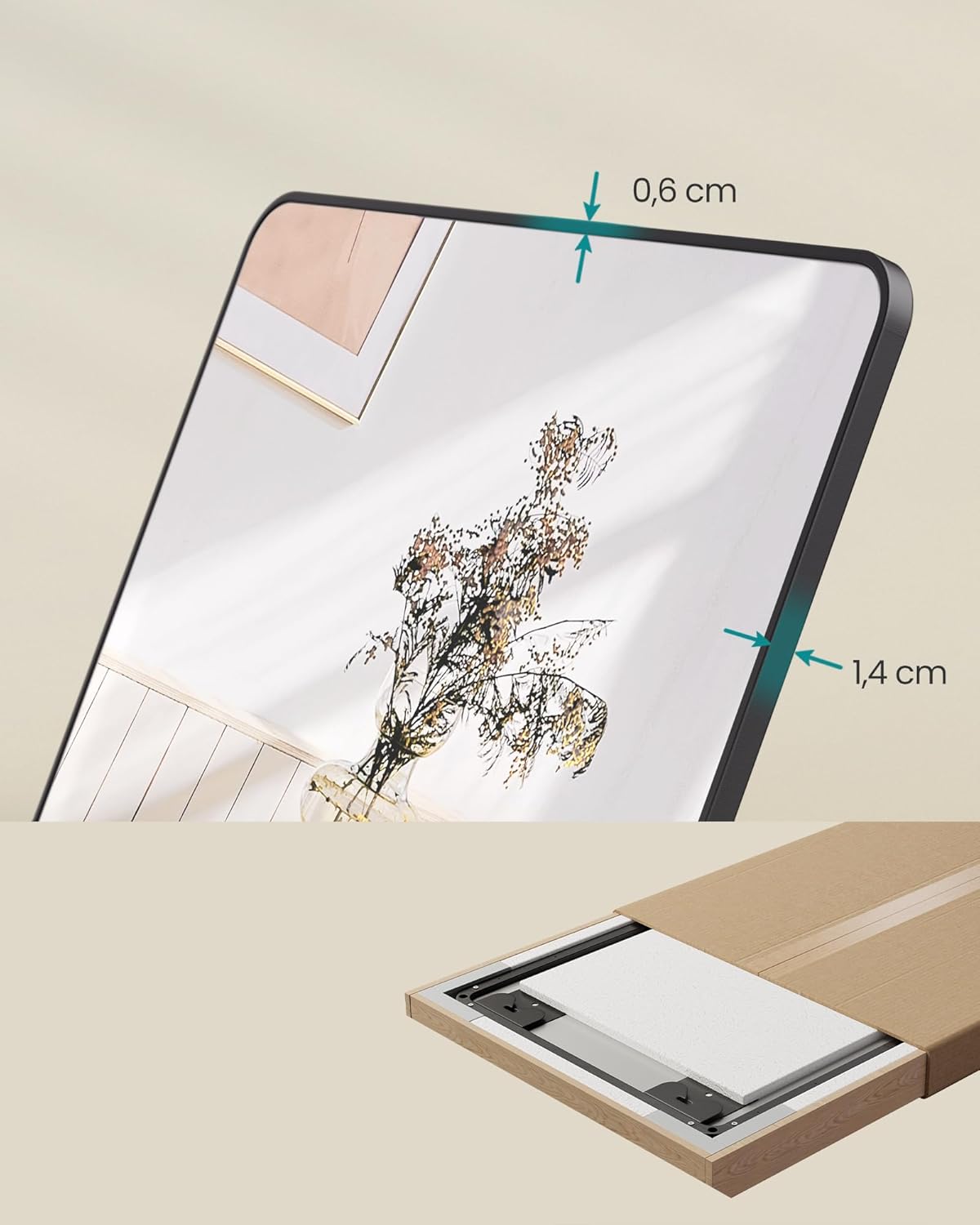 Visoko ogledalo za zid ili vrata, 120 x 40 cm, mat crni okvir | SONGMICS-SONGMICS-Vita Home