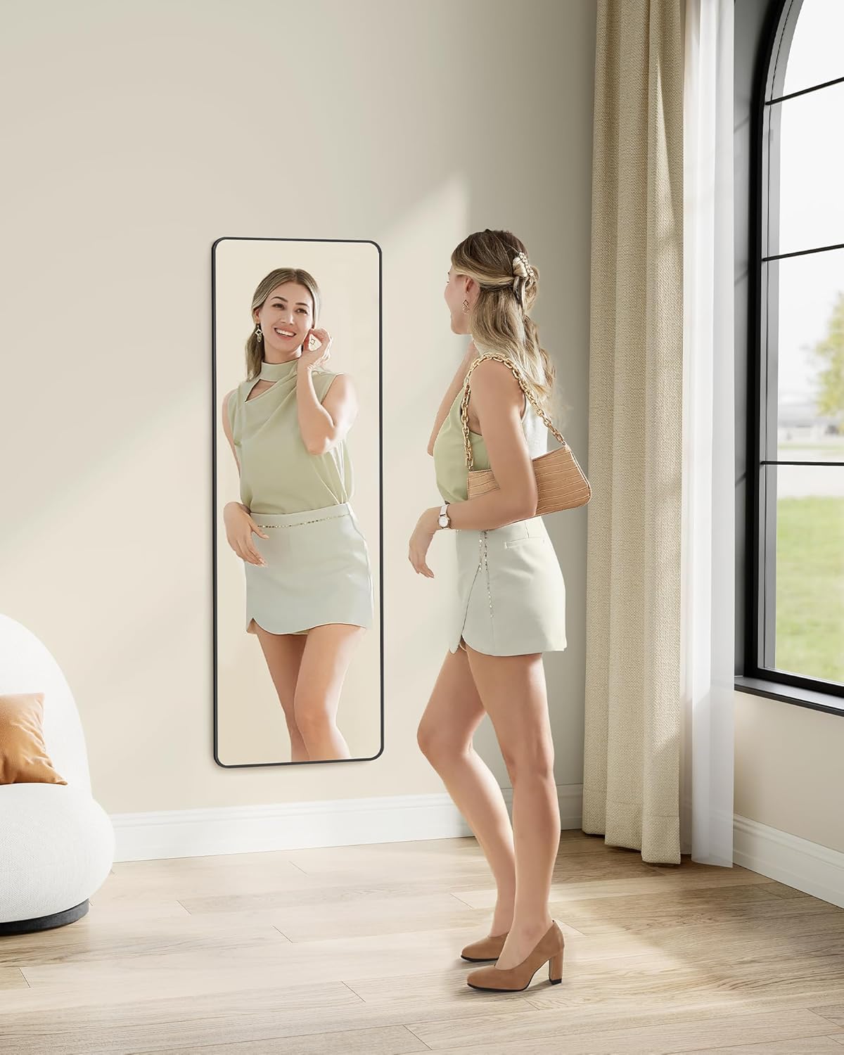 Visoko ogledalo za zid ili vrata, 120 x 40 cm, mat crni okvir | SONGMICS-SONGMICS-Vita Home