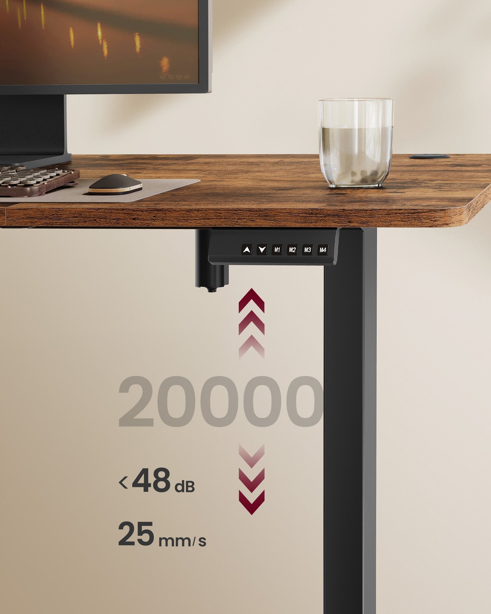 Visoko podesivi električni radni stol s memorijskom funkcijom 180 x 80 cm, vintage smeđa
