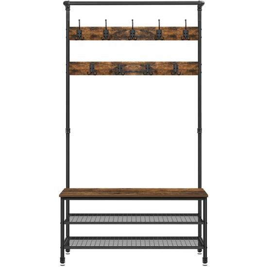 Vješalica za kapute, Rustikalna vješalica za kapute sa spremištem za cipele, 97 x 41,5 x 182 cm | VASAGLE-vitahome.hr