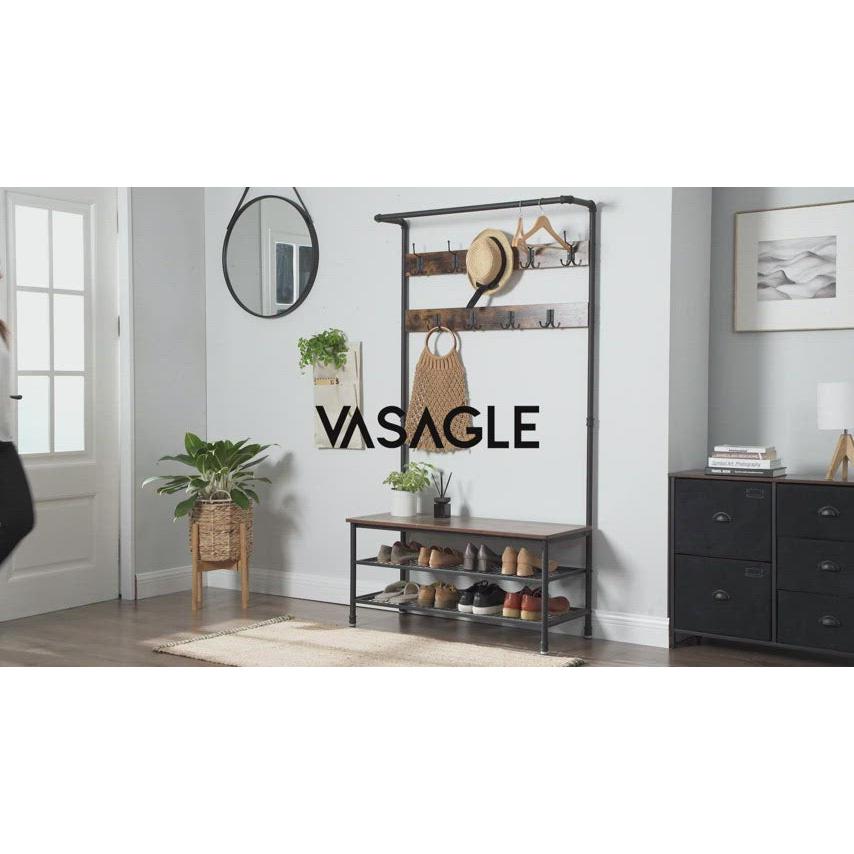 Vješalica za kapute, Rustikalna vješalica za kapute sa spremištem za cipele, 97 x 41,5 x 182 cm | VASAGLE-vitahome.hr
