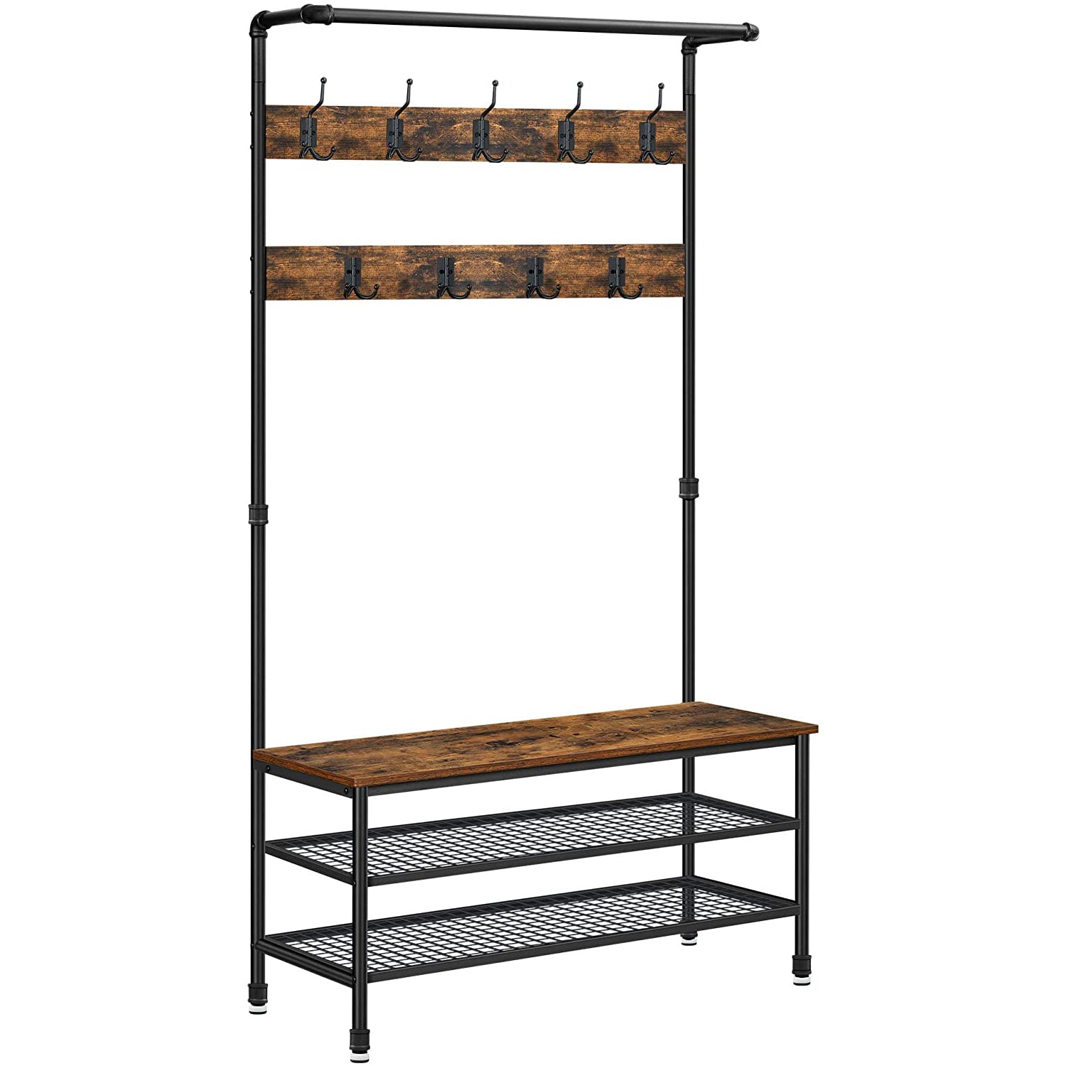 Vješalica za kapute, Rustikalna vješalica za kapute sa spremištem za cipele, 97 x 41,5 x 182 cm | VASAGLE-vitahome.hr
