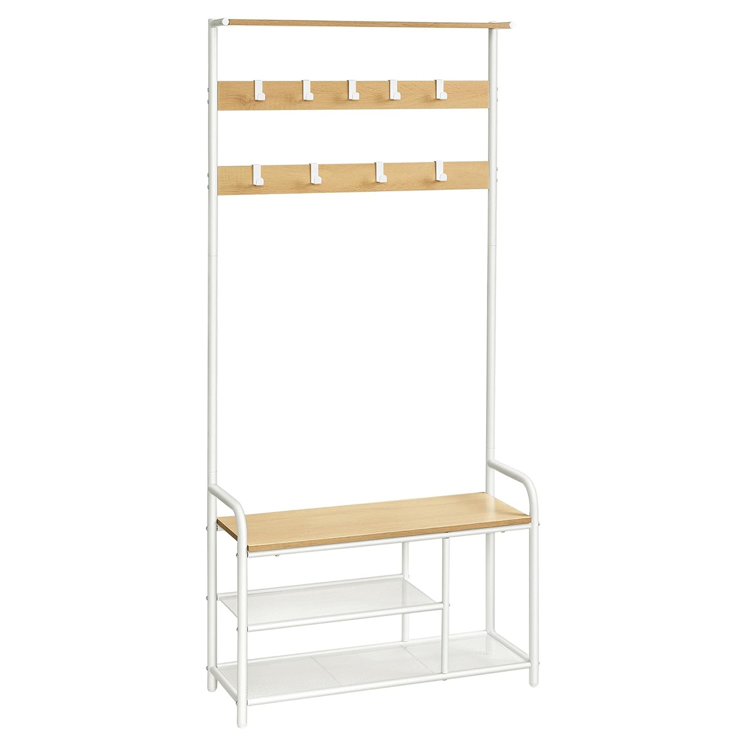 Vješalica za kapute s klupom za cipele, 30x85x180,5 cm, boja hrasta i bijela | VASAGLE-vitahome.hr
