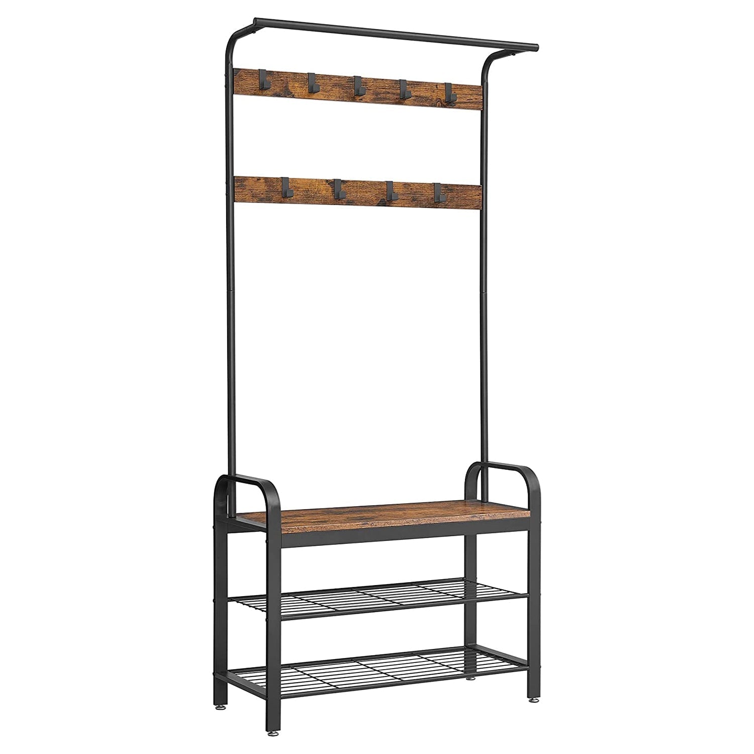 Vješalica za kapute, zid za hodnik s policom za cipele, 84 x 183 x 33,7 cm, rustikalno smeđa | Vasagle-vitahome.hr