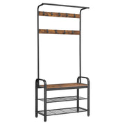 Vješalica za kapute, zid za hodnik s policom za cipele, 84 x 183 x 33,7 cm, rustikalno smeđa | Vasagle-vitahome.hr