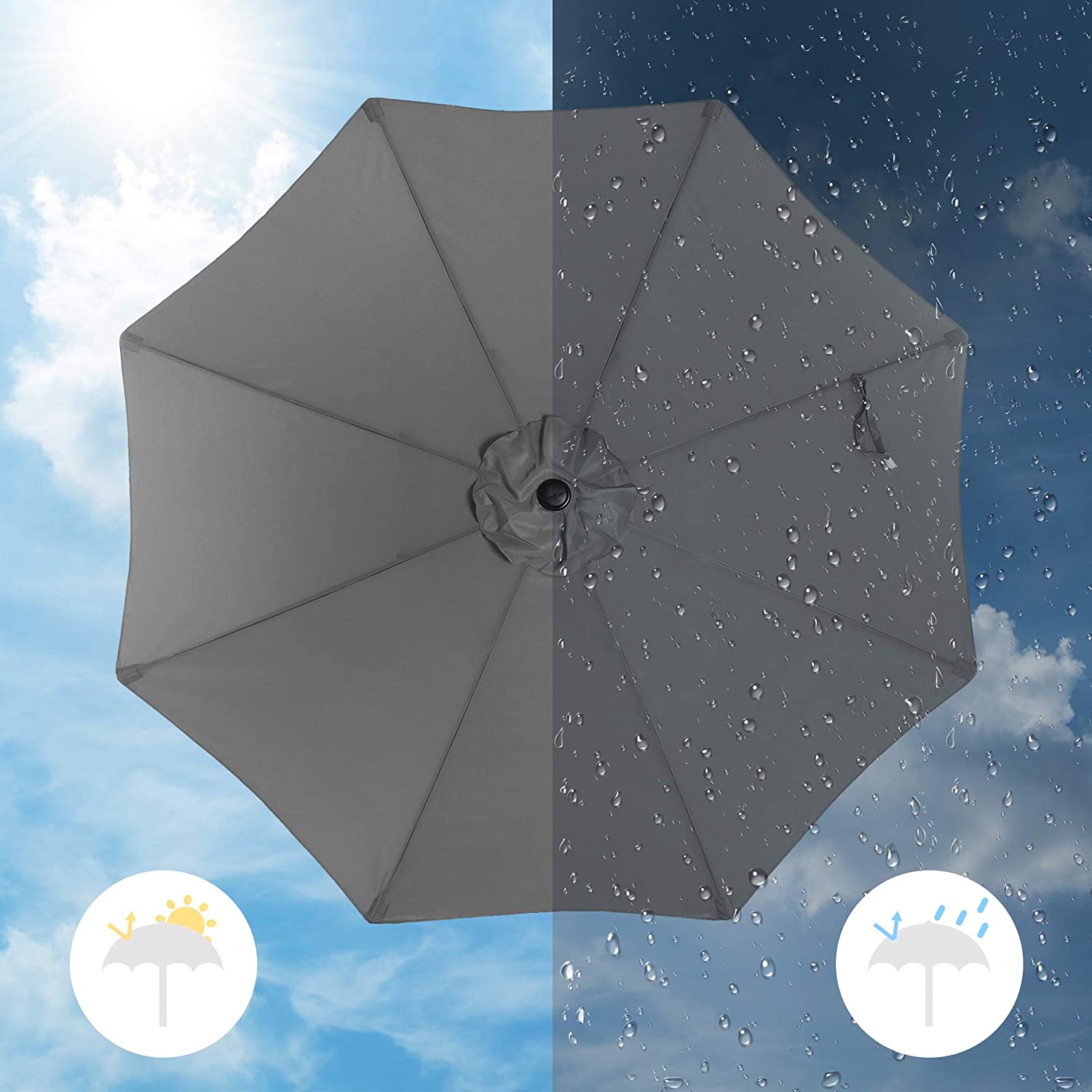 Vrtni suncobran, vanjski suncobran nagiban za 30°, sivi | SONGMICS-vitahome.hr