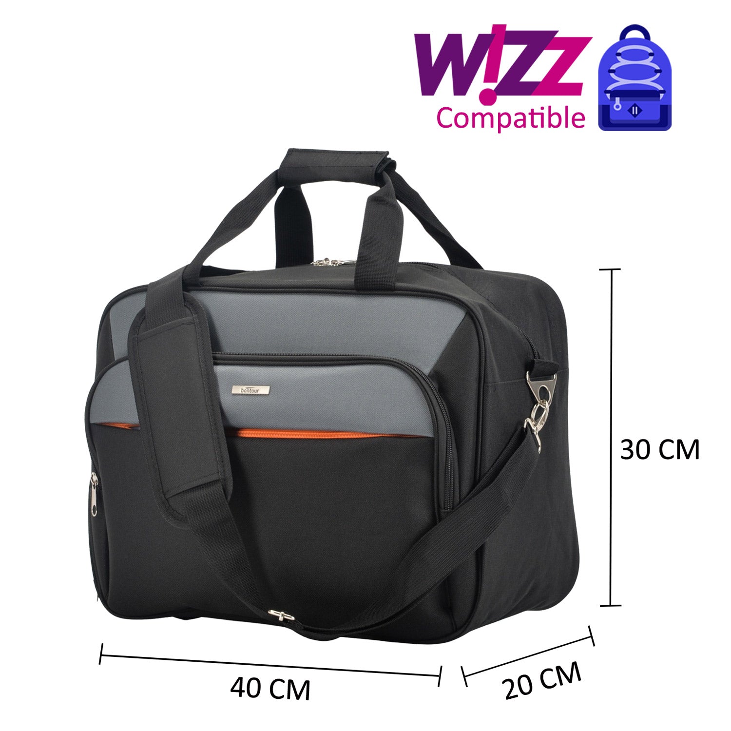 Wizzair kabinska torba 40x30x20 cm ručna prtljaga, Bontour AIR putna torba, crna | BONTOUR-vitahome.hr