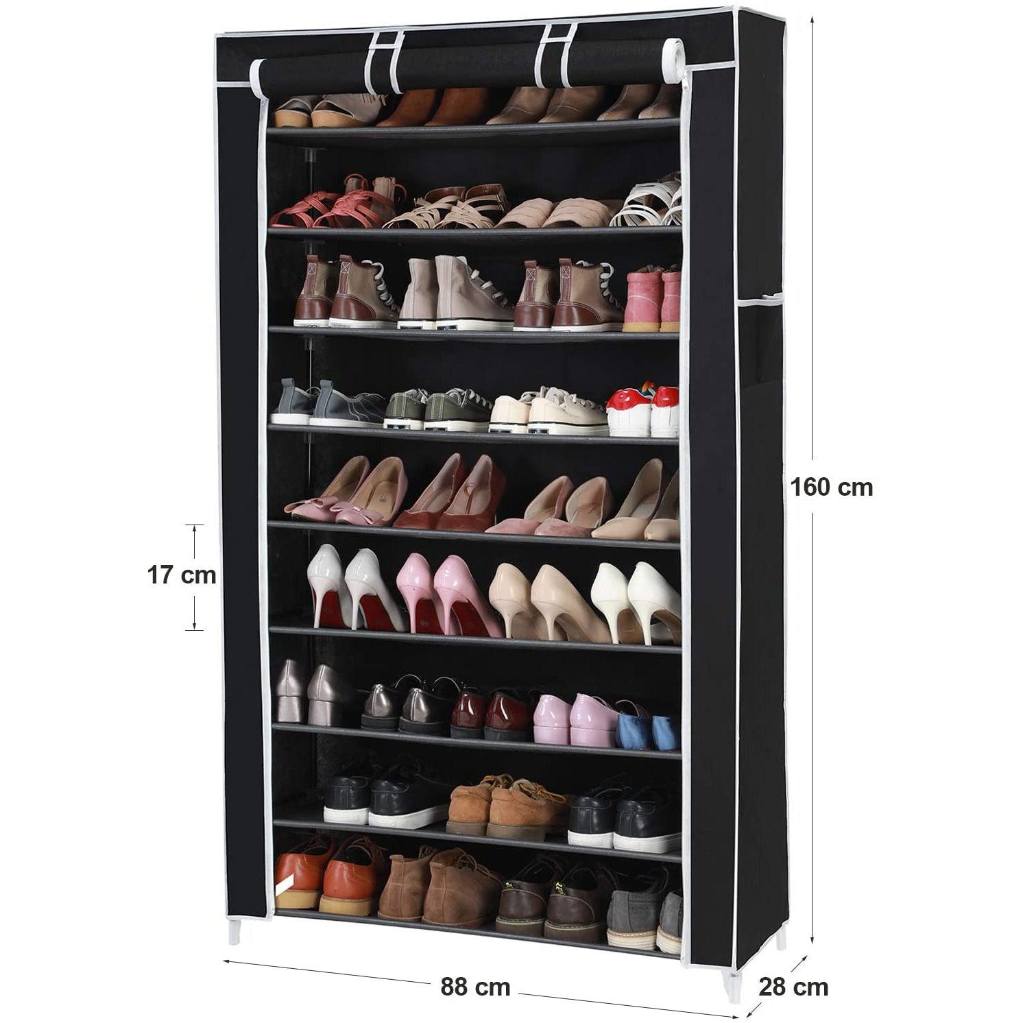 XXL 10-slojna polica za cipele od 45 pari, 88 x 28 x 160 cm, crna | SONGMICS-vitahome.hr