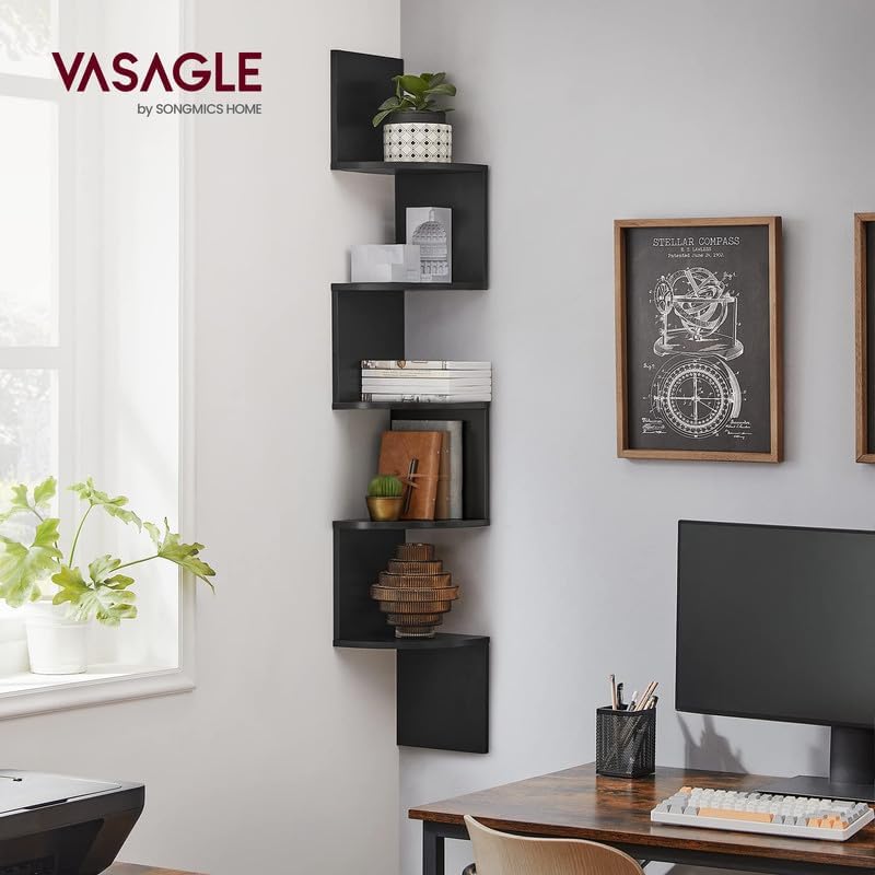Zidna olica za knjige, polica za odlaganje na 5 razina, 20 x 20 x 126 cm, crna | VASAGLE-vitahome.hr