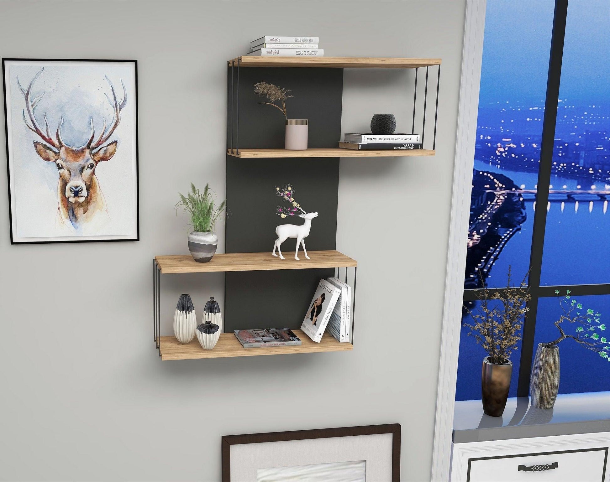 Zidna polica Destan - Anthracite, Pine | AG-vitahome.hr