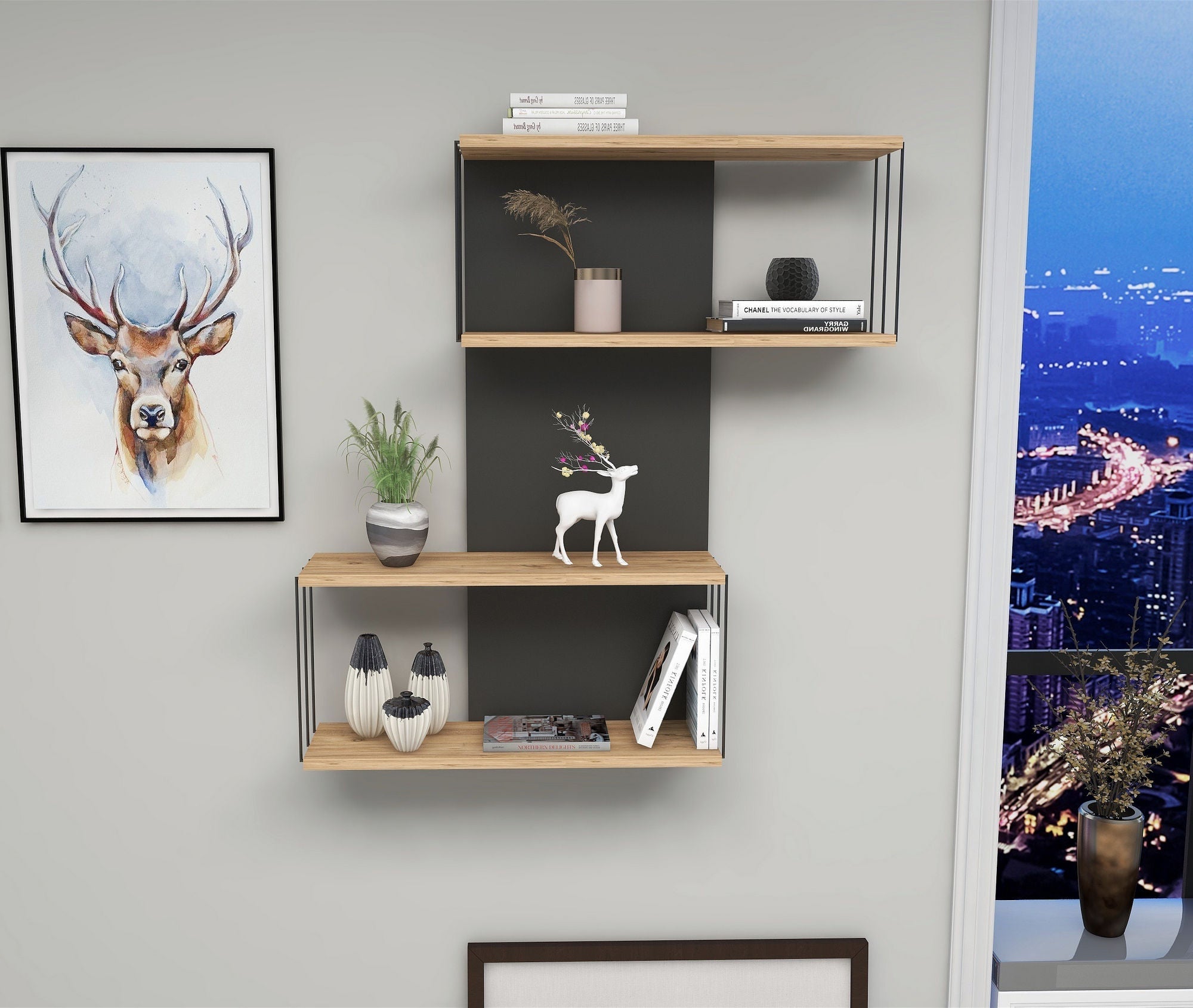 Zidna polica Destan - Anthracite, Pine | AG-vitahome.hr