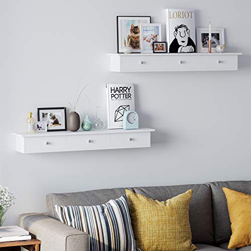 Zidna polica s 3 ladice, 80 x 15 x 10 cm, visokosjajni premaz, bijele boje | SONGMICS-vitahome.hr