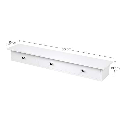 Zidna polica s 3 ladice, 80 x 15 x 10 cm, visokosjajni premaz, bijele boje | SONGMICS-vitahome.hr
