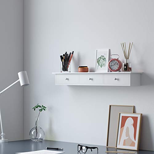 Zidna polica s 3 ladice, 80 x 15 x 10 cm, visokosjajni premaz, bijele boje | SONGMICS-vitahome.hr