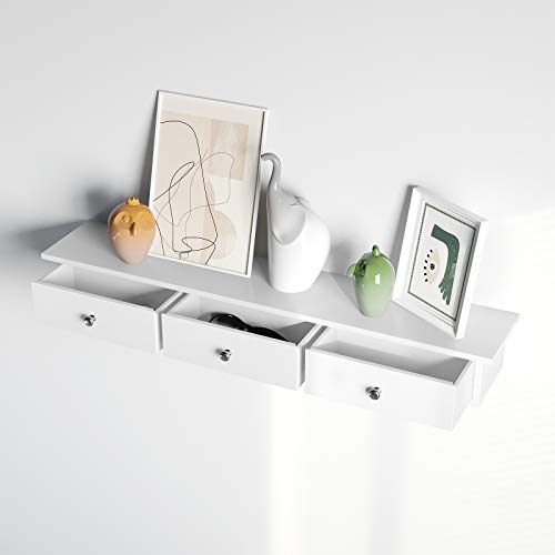 Zidna polica s 3 ladice, 80 x 15 x 10 cm, visokosjajni premaz, bijele boje | SONGMICS-SONGMICS-Vita Home