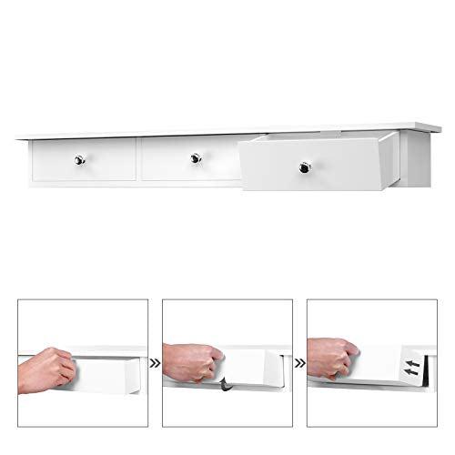 Zidna polica s 3 ladice, 80 x 15 x 10 cm, visokosjajni premaz, bijele boje | SONGMICS-vitahome.hr