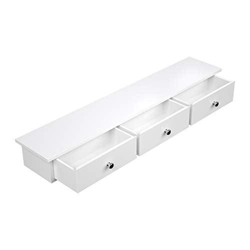 Zidna polica s 3 ladice, 80 x 15 x 10 cm, visokosjajni premaz, bijele boje | SONGMICS-vitahome.hr