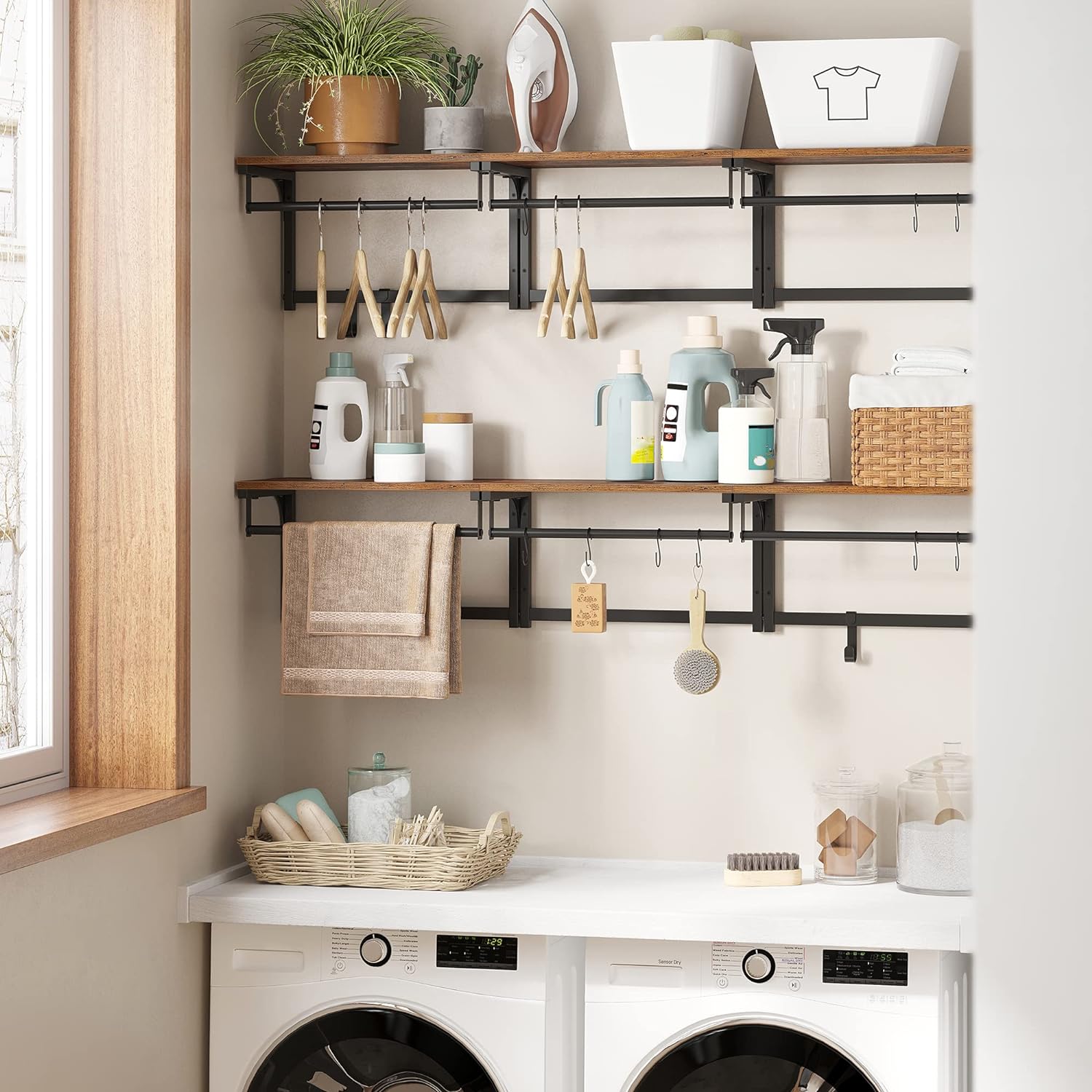 Zidna polica s 8 kuka,40 x 24 x 24 cm, industrijskog stila, rustikalno smeđa | SONGMICS-vitahome.hr