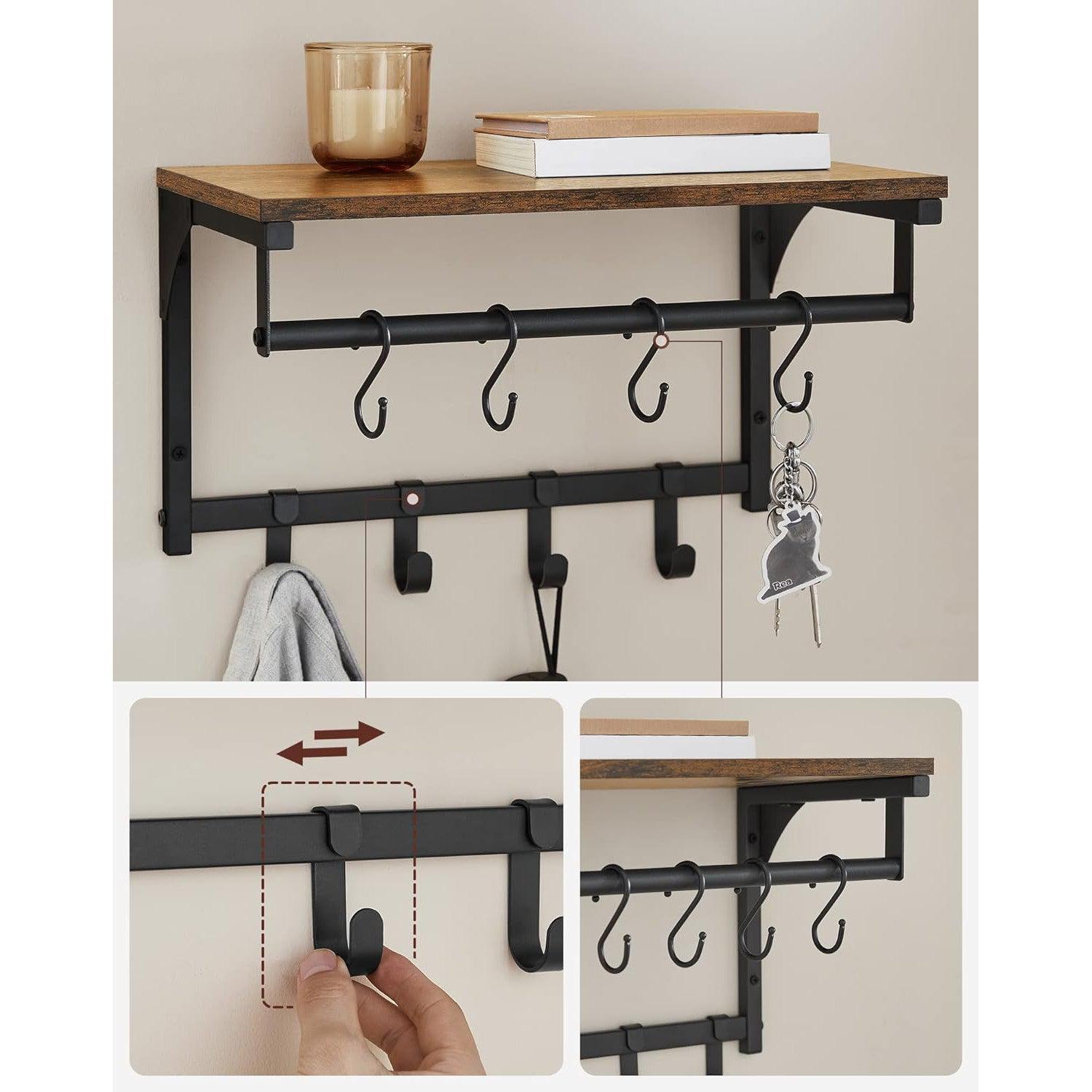 Zidna polica s 8 kuka,40 x 24 x 24 cm, industrijskog stila, rustikalno smeđa | SONGMICS-vitahome.hr