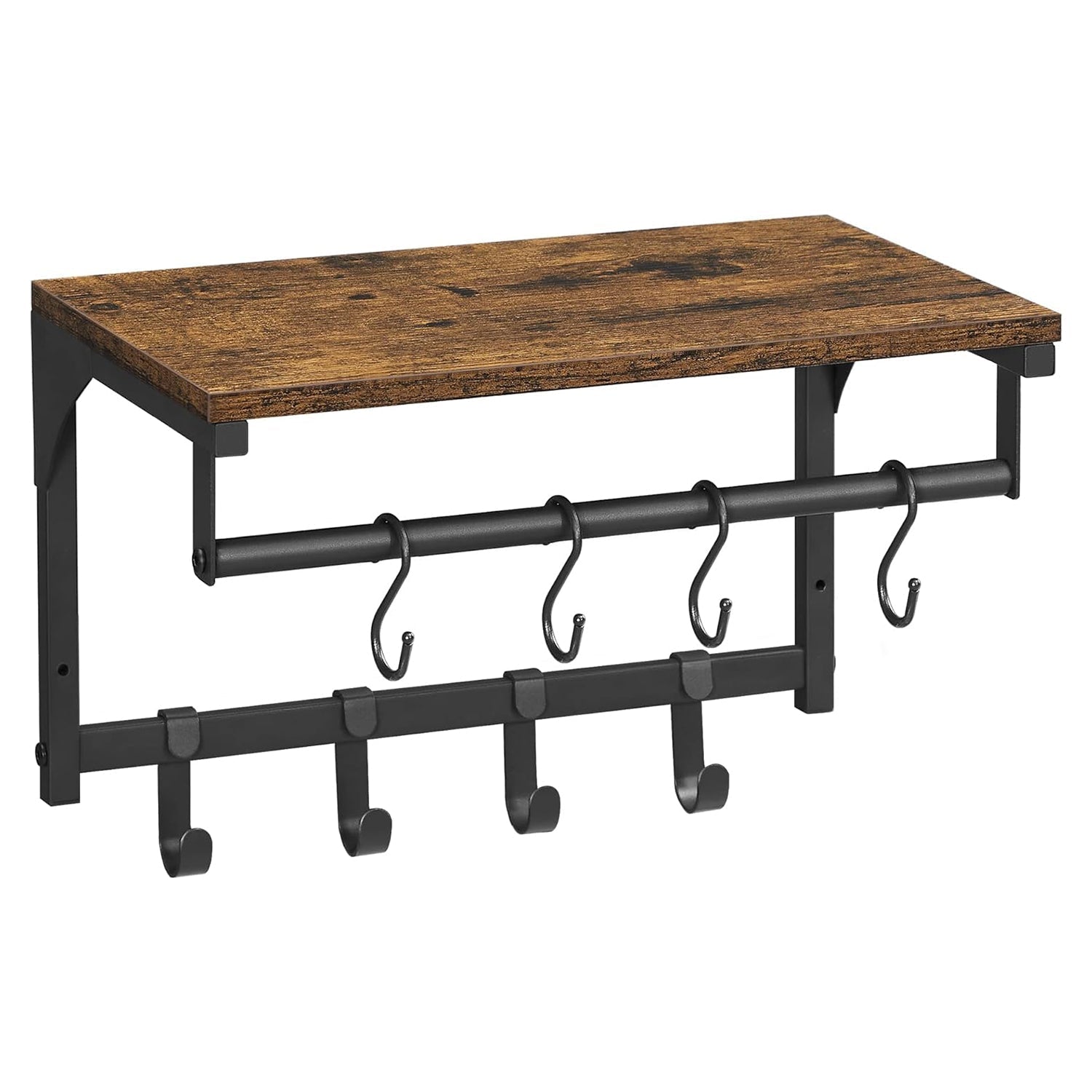 Zidna polica s 8 kuka,40 x 24 x 24 cm, industrijskog stila, rustikalno smeđa | SONGMICS-vitahome.hr