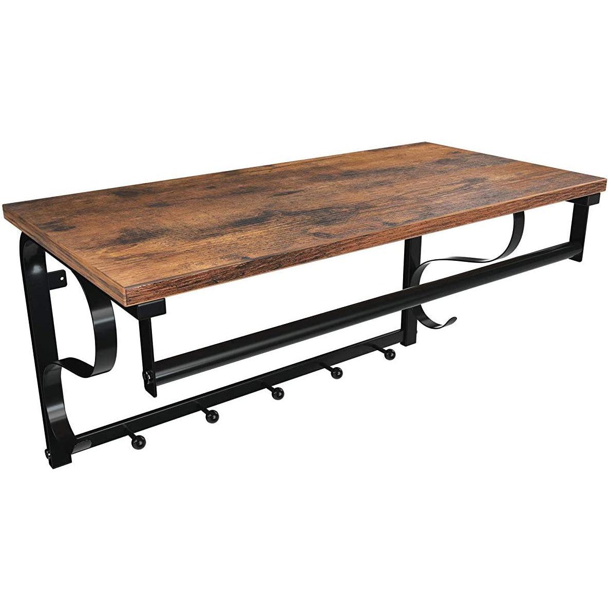 Zidna polica za kapute s 5 kuka 60 x 30 x 31,7 cm | VASAGLE-vitahome.hr